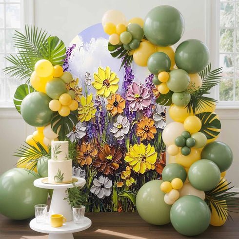 Jnbasdffb 6.6 Vintage Flowers Wedding Arch Cover,Stretchy Spandex Arch Backdrop Stand Covers FT,Spring Rustic Oil