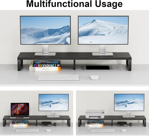 2 Zimilar Dual Monitor Stand Riser, Large Monitor Stand for Desk, Wood Monitor Riser with Storage Organizer for Home