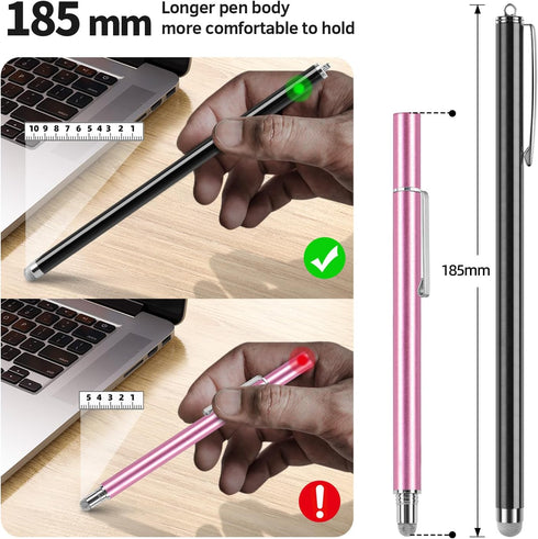 Long Stylus Pens for Touch Screens (5 Pack 185mm) High Sensitivity, Precision and No Scratches, Compatible with iPad, iPhone, Android, Tablets and More. Capacitive Touchscreen Stylist Mesh Fiber Tips