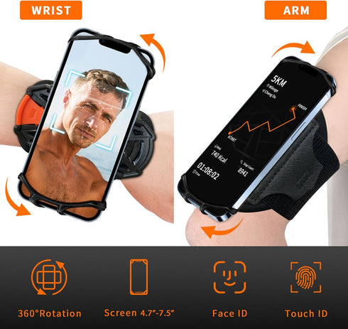 Wristband Phone Holder - 2024 Upgraded Version - 360° Rotation & Detachable for iPhone 15/14/13/12/Pro/Pro Max, Fits