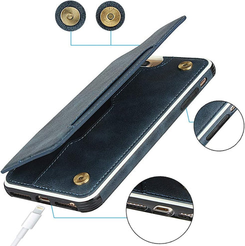 Cavor Wallet Case for iPhone 7 Plus and 8 Plus, Card Holder with Strap, PU Leather Shockproof, Blue