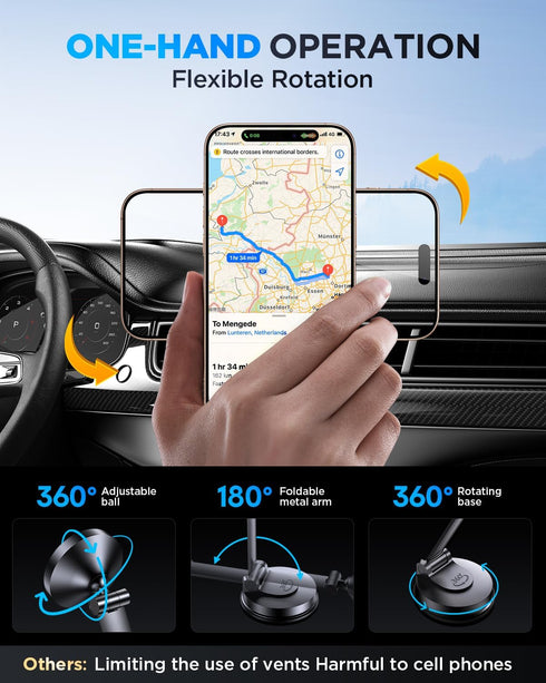 Tophot 360 for MagSafe Car Mount, Car Phone Holder for Dashboard, Rotatable Magnetic Phone Holder for Cars, Strong