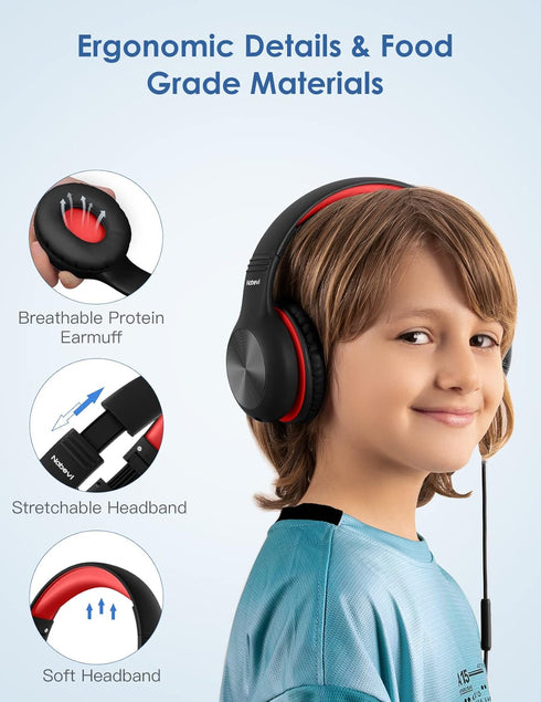 Headphones for Kids, Over Ear Kids Headphones with Microphone, 85dB/94dB Safe Volume Limit for School, Online Study,