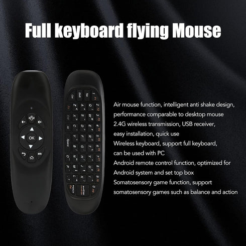 Universal TV Remote Air Mouse, 2.4GHz Mini Wireless Fly Mouse Keyboard with USB Receiver, Intelligent Anti Shake