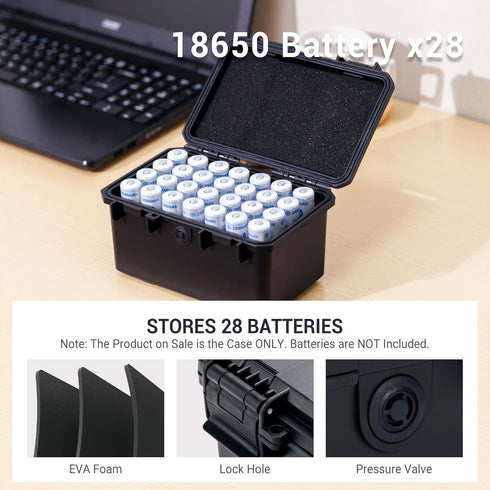KIWIFOTOS 28 18650 IP67 Slots Battery Organizer Case, Waterproof Protective Hard Case, Explosionproof Shockproof
