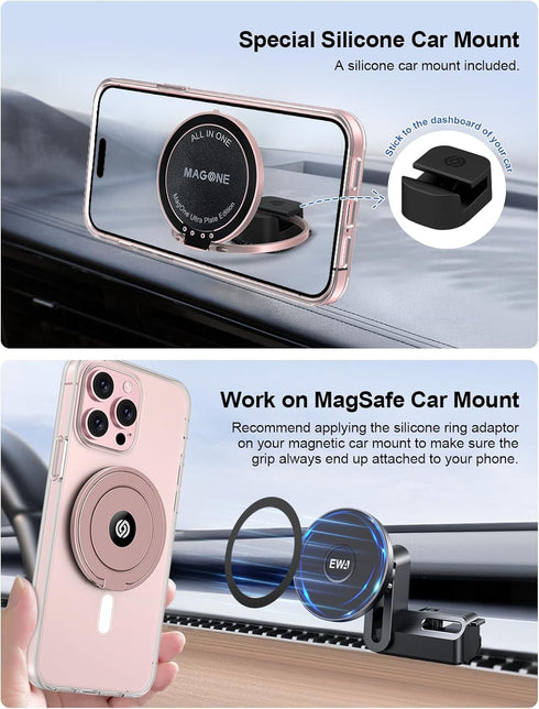 EWA MagOne Ultra (Plate Edition) Phone Grip Stand with Leather Finger Strap, Removable Magnetic Ring Holder Kickstand