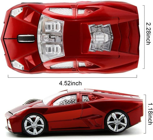 Wireless 3D Sports Car Mouse - Ergonomic Optical Computer Mouse for Desktop Laptop PC, Red