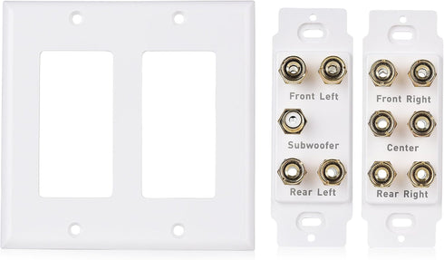 Cable Matters Double Gang 5.1 Speaker Wall Plate in White - Home Theater Wall Plate, Banana Plug