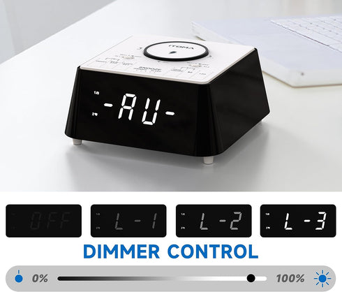 iTOMA Wireless Charging Alarm Clock Radio, Bluetooth Speaker, FM Radio, Dual Alarm, USB Charging, Night Light
