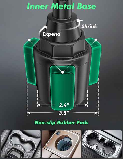 Cup Phone Holder for Car - Upgraded Mount with Expandable Base for 4.0-7.0 inches Phones