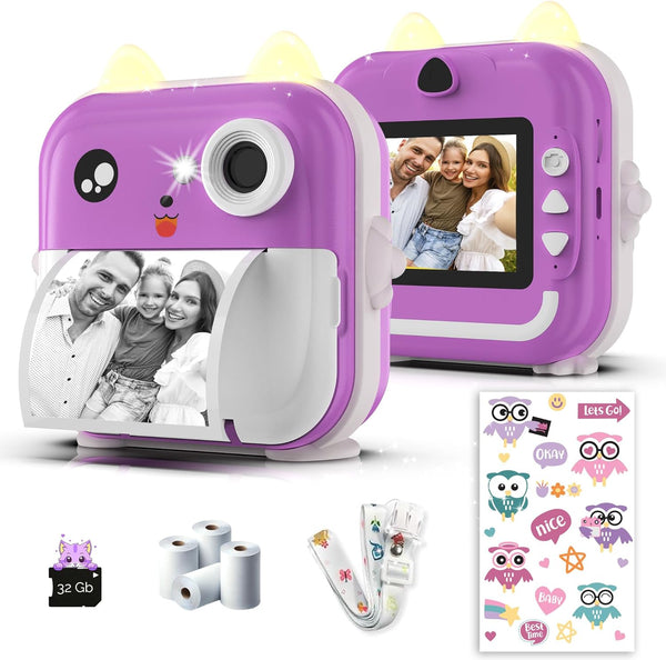 Instant Print Camera for Kids - 1080P HD, 48MP, Bluetooth, Free App, Gift for Boys and Girls, Purple Camera
