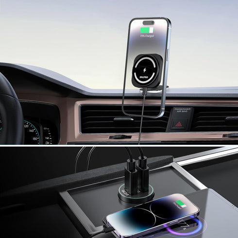 OHLPRO MagSafe Car Mount, Super Strong Magnetic Wireless Charger for iPhone 15 Pro Max, with QC 3.0 Adapter