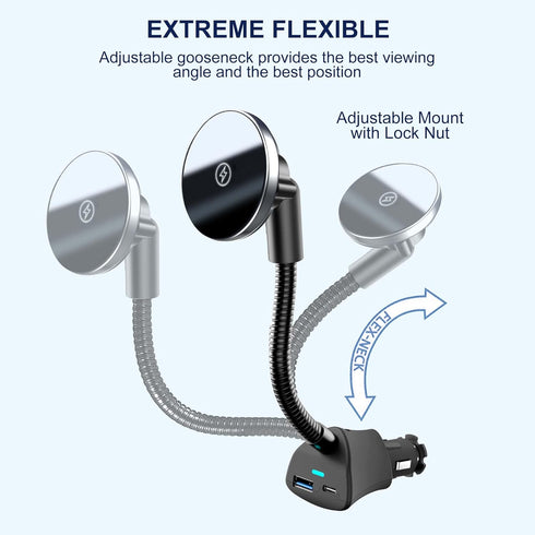 Mag-Safe Car Mount Charger, 15W Wireless Phone Charger with Dual Port PD&QC3.0 Fast Charging for iPhone 15 Pro Plus
