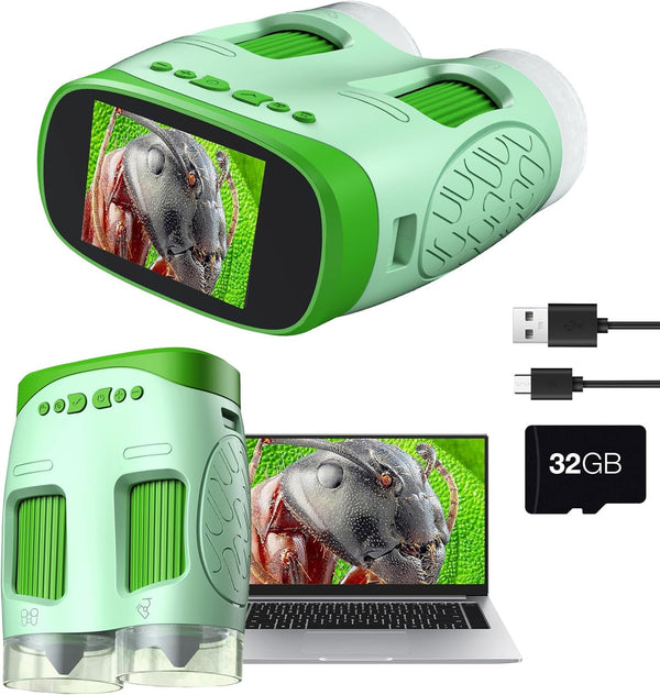 Electronic Microscope for Kids, 3-in-1 Handheld 800X Microscope with 2" LCD Screen, USB Connect to PC, 32GB Card