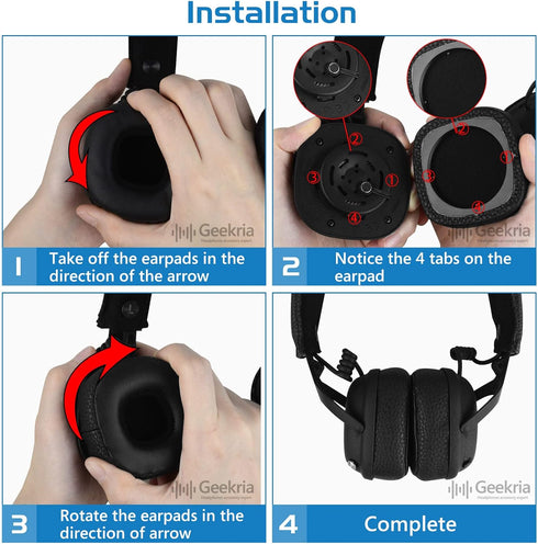 Geekria QuickFit Replacement Ear Pads for Marshall Major III Wired, Major III Bluetooth Wireless, MID ANC Headphones