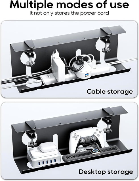 NODOCA No Drill Under Desk Cable Management Tray, 17'' Wire Organizer, Punch-Free Clamp on, Black