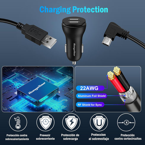 Dash Camera Car Charger, Dual USB Ports Mini/Micro USB Interfaces, Universal Car Adapter Power Cord 4m/13.12ft