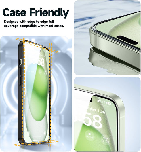 MAGIC JOHN iPhone 15 Plus 6.7" Tempered Glass Screen Protector 2 Pack, Bubble Free, HD Clear, Easy Install, Dynamic