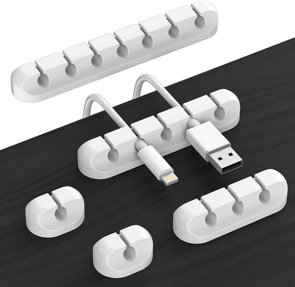 Cord Organizer Cable Management for Desk, 5 Packs White Clips and Self-Adhesive Holder