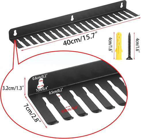 Sumnacon Wall Mountable Cable Hanger Organizer - 2 Pcs Steel Rack with 19 Cable Slots, Sturdy Black Cord Holder