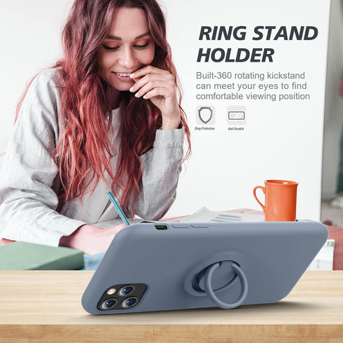 Thomo for iPhone 11 Pro Max Case - Liquid Silicone Ring Holder Kickstand, Full-Body Protective Cover, Lavender Grey