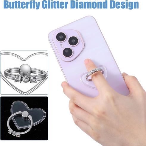 Sorcristy 2 Pack 360 Transparent Phone Ring Holder Grip, Rotation Finger Phone Stand with Diamonds, Adjustable Anti