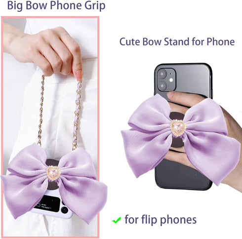 Miitoomo Cute Bow Phone Grip Stands Bling Love Diamond Charm Phonegrip Holder Universal Rotatable (Purple)