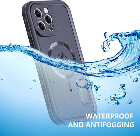 Compatible with iPhone 13 Pro Max Waterproof Case, Work with MagSafe Charging, Full Body Rugged Case with Built-in Screen Protector Military Grade Shockproof Case with Stand Kickstand Blue