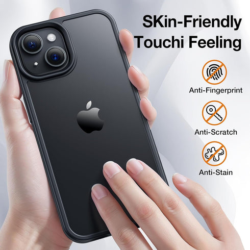 iPhone 15 Case, Shockproof Military Grade Protection, Slim Translucent Hard Back, Black, 6.1'' - Durable & Stylish.