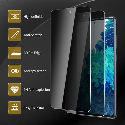 3 Pack Privacy Screen Protector for Samsung Galaxy S20 FE, Anti Spy Tempered Glass, 9H Hardness, Bubble Free,
