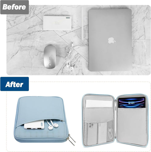 MoKo 12.9 Inch Waterproof Tablet Sleeve Bag, Compatible with iPad Pro M4 & Air M2 2024, Misty Blue