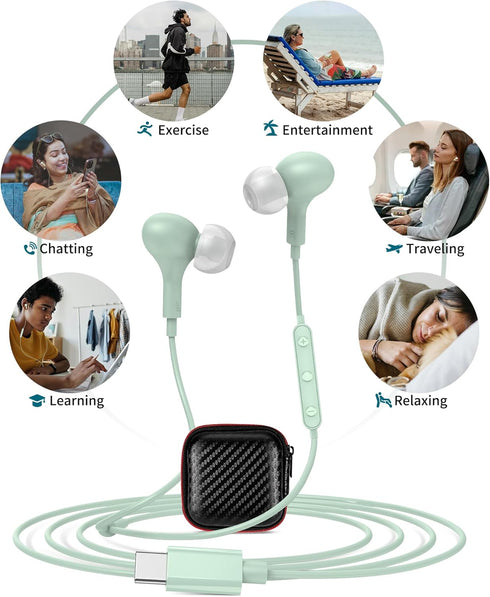 USB C Headphones Magnetic Wired Earbuds Noise Canceling in-Ear USB Type C Earphones with Microphone Volume Control