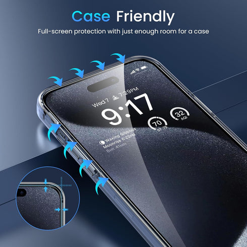 Fotbor iPhone 15 Pro Max Screen Protector & Camera Lens Protector, 3+3 Pack, HD Clear, Tempered Glass, Easy Install.