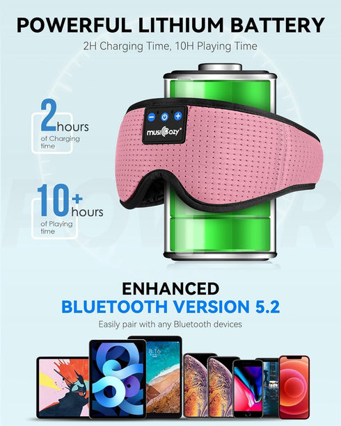 MUSICOZY Bluetooth Sleep Headphones Eye Mask for Sleeping, Wireless Headband Headphones, Sleep Earbuds for Side Sleepers