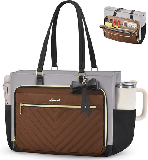 LOVEVOOK Laptop Tote Bag for Women, Work Bag for Nurse with Large Cup