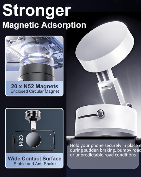 JingJinYY 2025 Vacuum Suction Magnetic Phone Holder, Upgraded Foldable and Retractable Magnetic Mount, A Movable Vacuum
