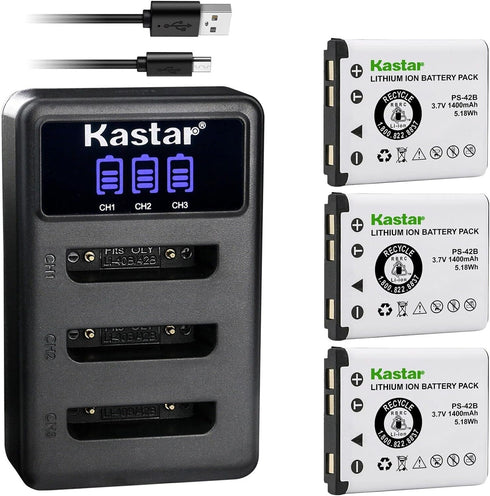 Kastar 3 Pack Battery and LCD Triple USB Charger Compatible with Sony Bluetooth Laser Mouse VGP-BMS77 Battery, Sony