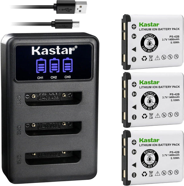 Kastar 3 Pack Battery and LCD Triple USB Charger Compatible with Sony Bluetooth Laser Mouse VGP-BMS77 Battery, Sony