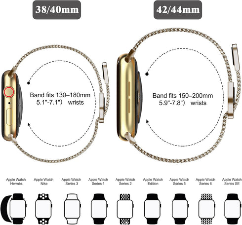 Geoumy Metal Magnetic Bands for Apple Watch 38mm, Stainless Steel Milanese Loop Replacement Strap (Light Gold)