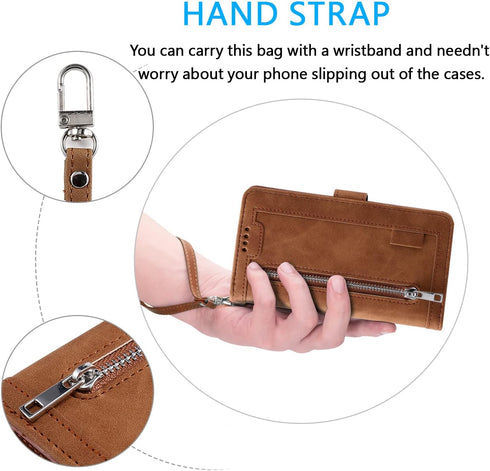 UEEBAI Wallet Case for Samsung Galaxy S21 5G, Retro 9 Card Holder Slots, Zipper Pocket PU Leather Handbag