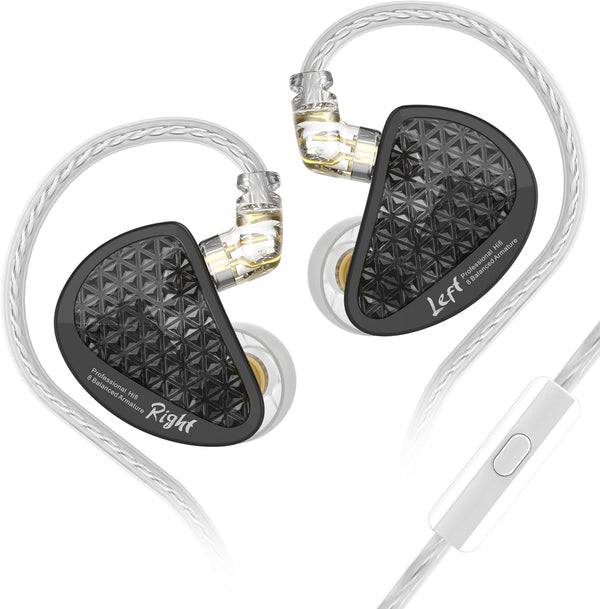 KZ AS16 Pro 8 Balance Armatures In-Ear Earphone, Pro HiFi IEMs Music Earbuds for Studio Recording, Black with Mic