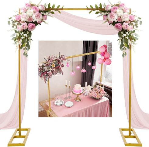 8.2FT Square Backdrop Stand Heavy Duty, Gold Metal Wedding Arch Frame Adjustable,