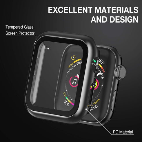 Case for Apple Watch 38MM Series 3/2/1 with Built-in Tempered Glass Screen Protector, Ultra-Thin Bumper Hard PC Cover