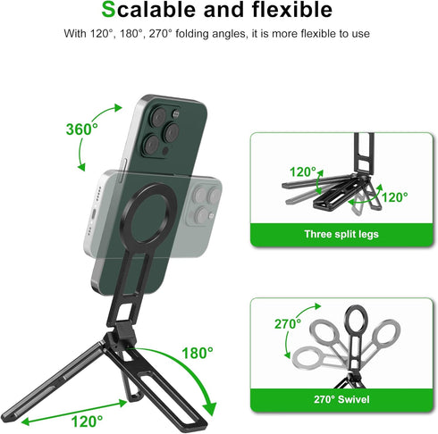 FANAUE 17 16 Magnetic Phone Tripod Holder, Foldable Cell Phone Stand for iPhone Compatible with Magsafe iPhone Plus Pro