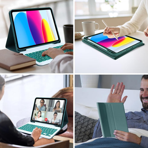 MMK Keyboard Case for iPad 10th Generation 10.9" 2022, Detachable Bluetooth Keyboard & Pencil Holder, Green