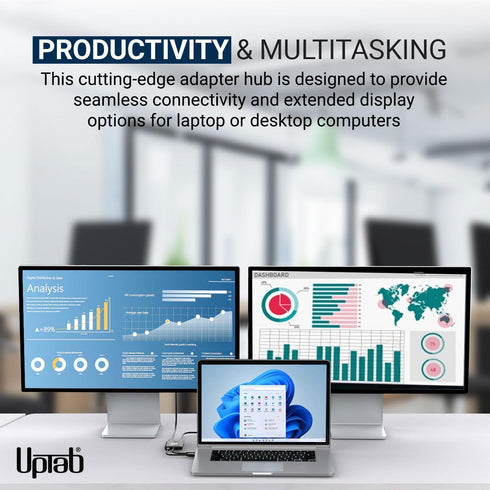 uptab USB C to DisplayPort Dual Monitor Adapter Hub - Dual 4K 60Hz Multi Monitors Splitter for Windows PC and macOS