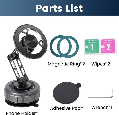 Rsycio 2026 360 17 16 15 14 13 12 Upgraded Magnetic Phone Mount for Car Adjustable Vacuum Suction Magnetic Car Phone