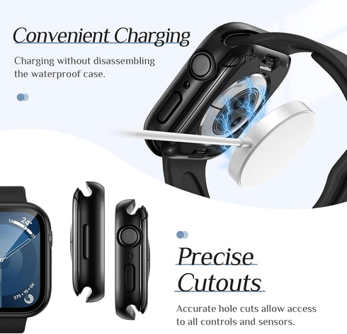 2-Pack Goton Waterproof Apple Watch Case for Series 9 8 7, 360 Protective Glass Face Cover + Back Bumper