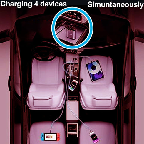 120W Retractable USB C Car Charger, 4-in-1 with 2.6ft Type C Cable, QC 3.0 & PD 3.0 Super Fast Charging for iPhone