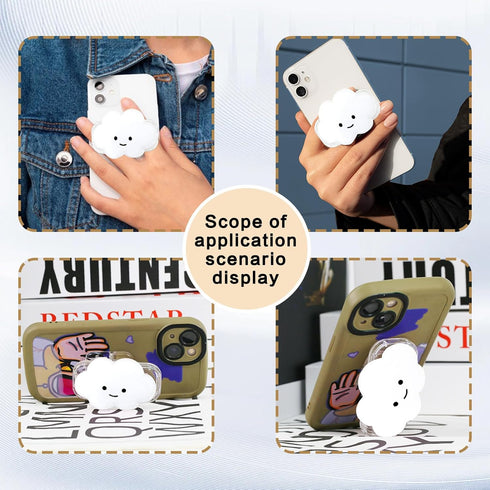 Cute 2D Cloud Shape Phone Grip, Collapsible Expandable Stand Holder for Smartphone and Tablet (White)